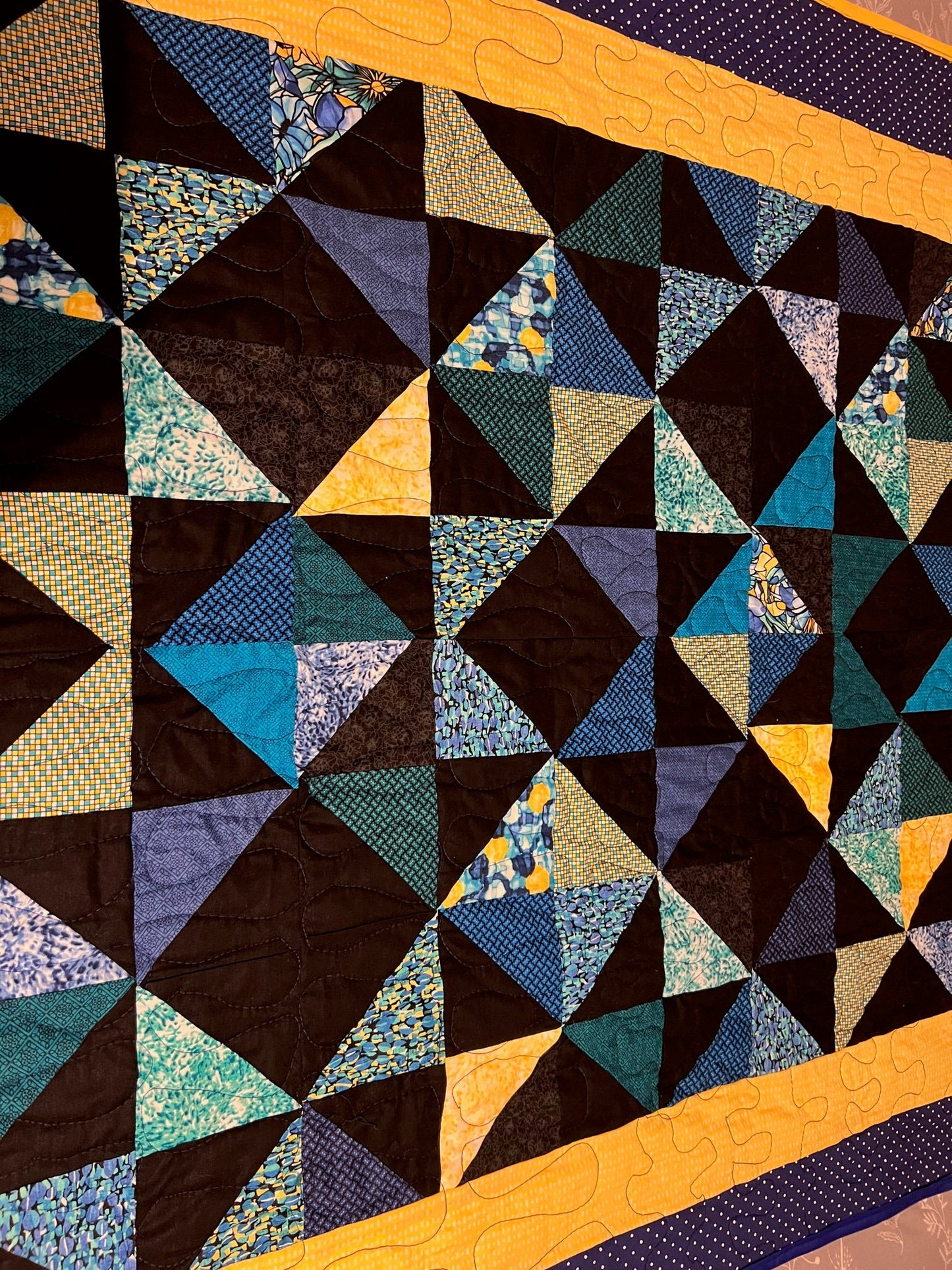 Blue Baby Quilt | Cozy Wall Hanging Throw | Soft Lap Quilt in Blues & Yellows | Perfect Nursery Decor | Handmade Bedding