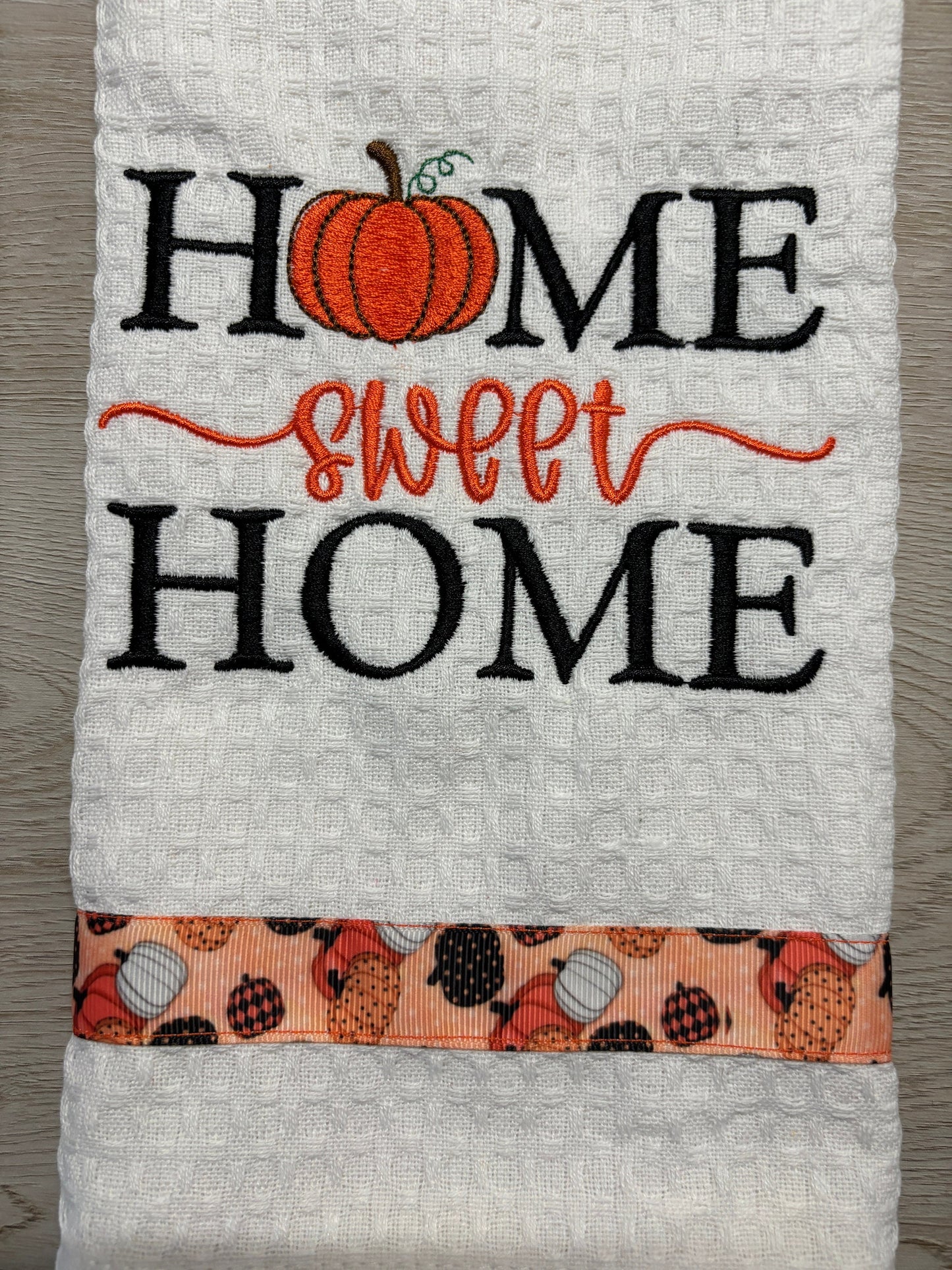 Embroidered Kitchen Towel, Pumpkin Home Sweet Home Design, Decorative Tea Towel for Cozy Fall Decor