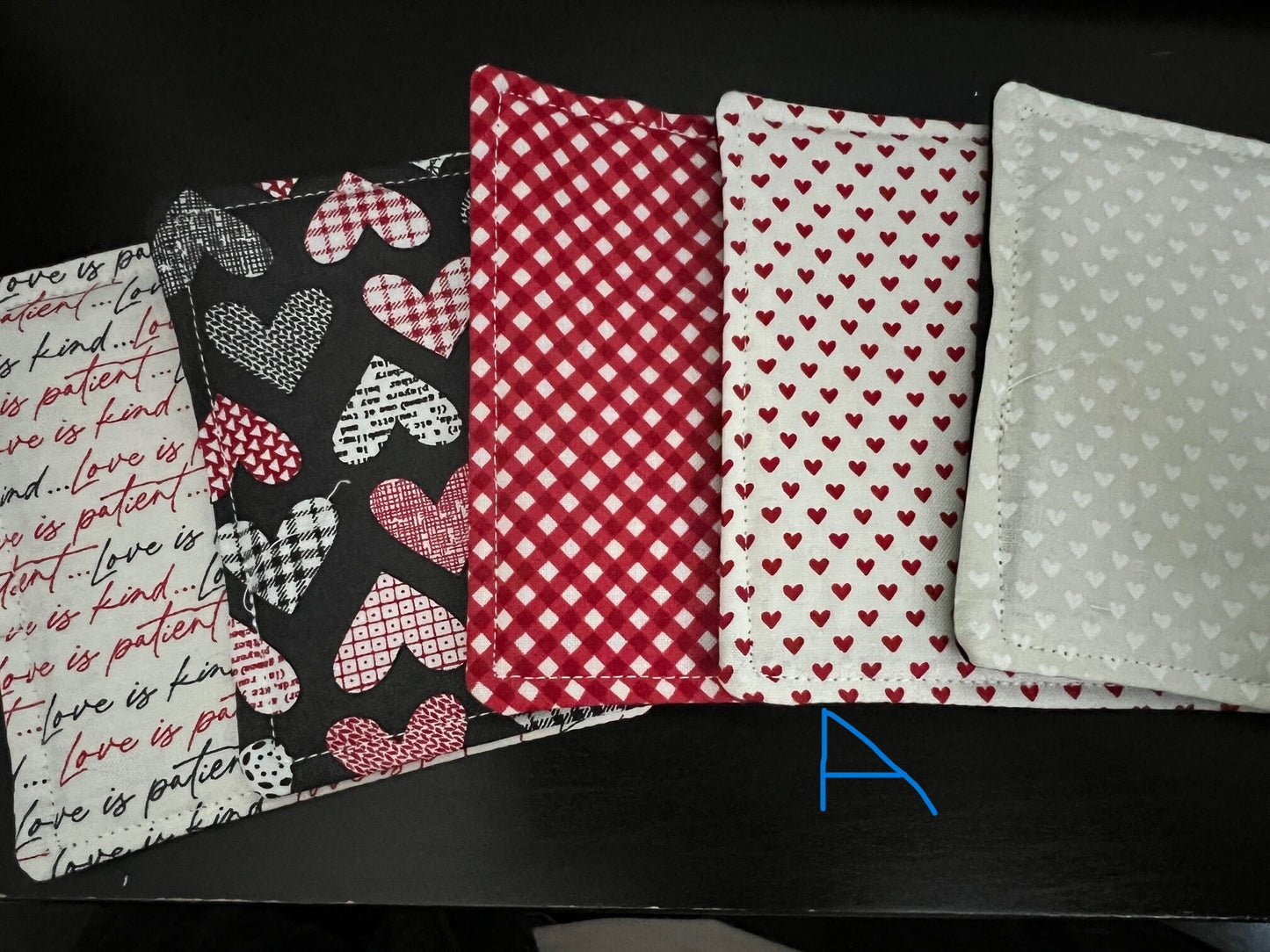 Fabric Coasters, Red, Black and White Heart Coasters (Multiple bundles)