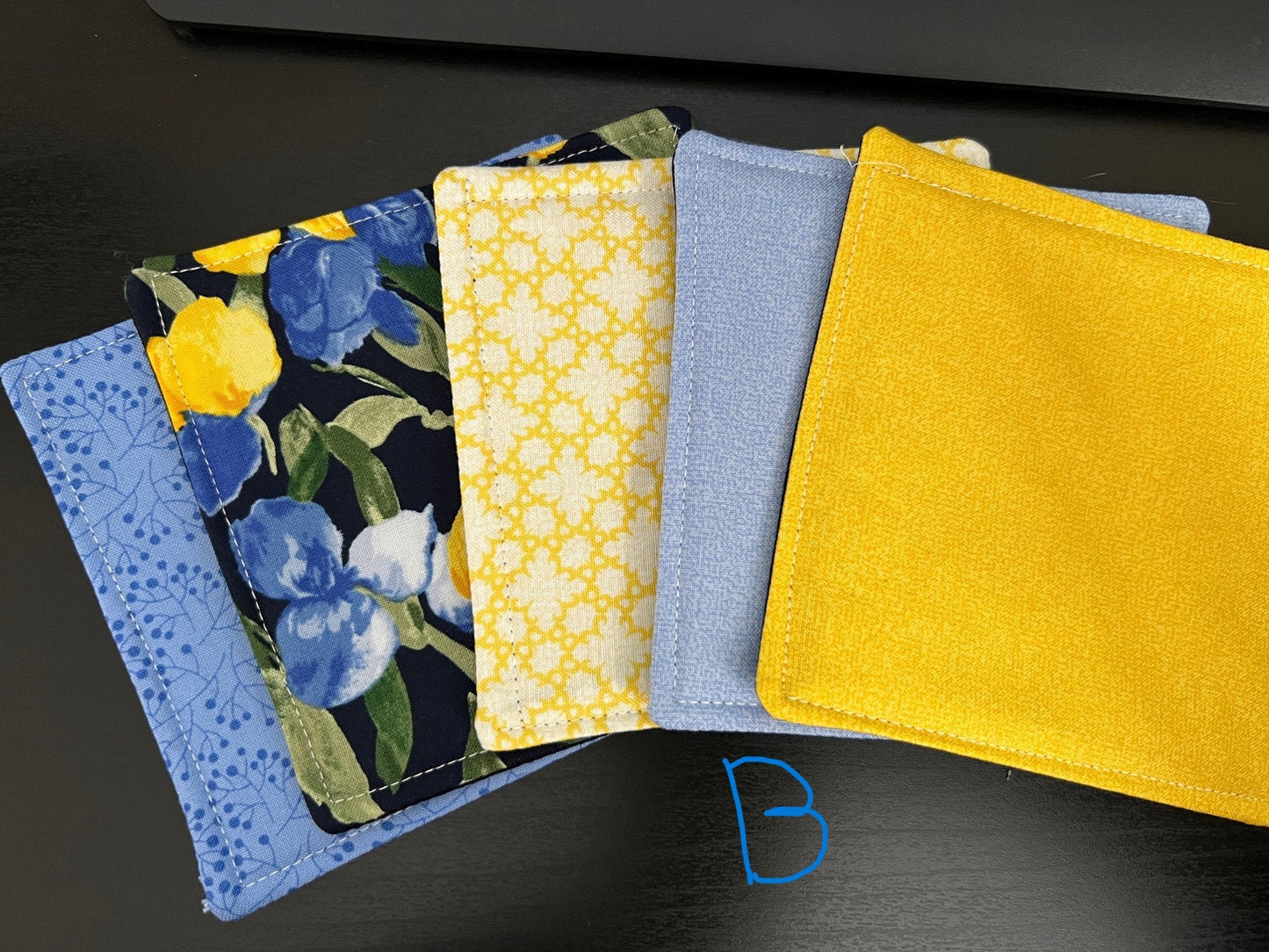 Fabric Coasters, Drink Coasters, Blue and Yellow (Multiple Bundles)