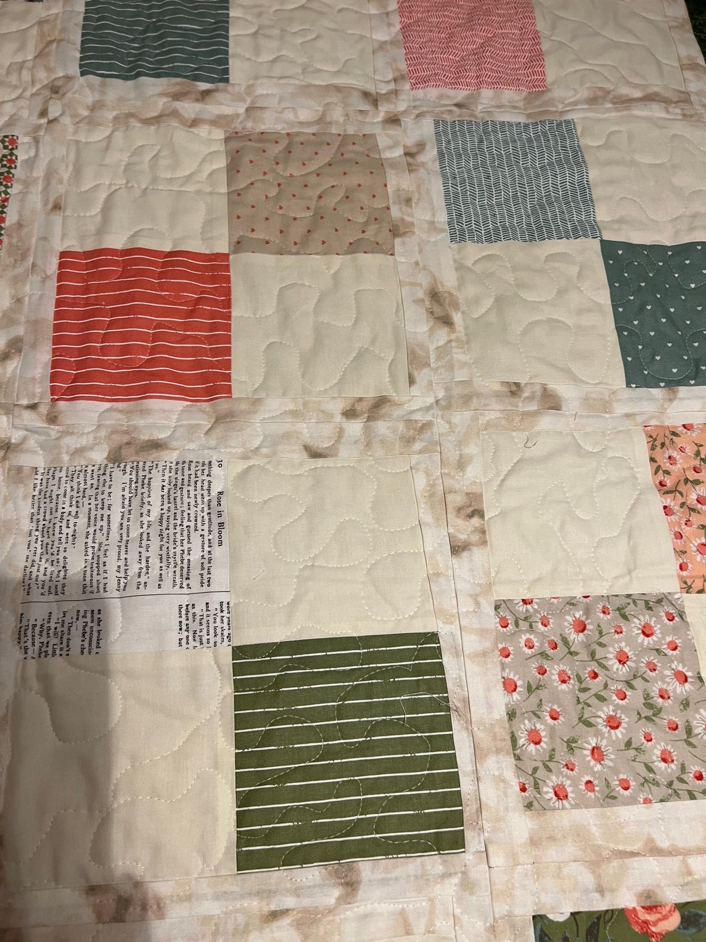 Dec Patchwork Throw Quilt in Pink, Coral & Light Green