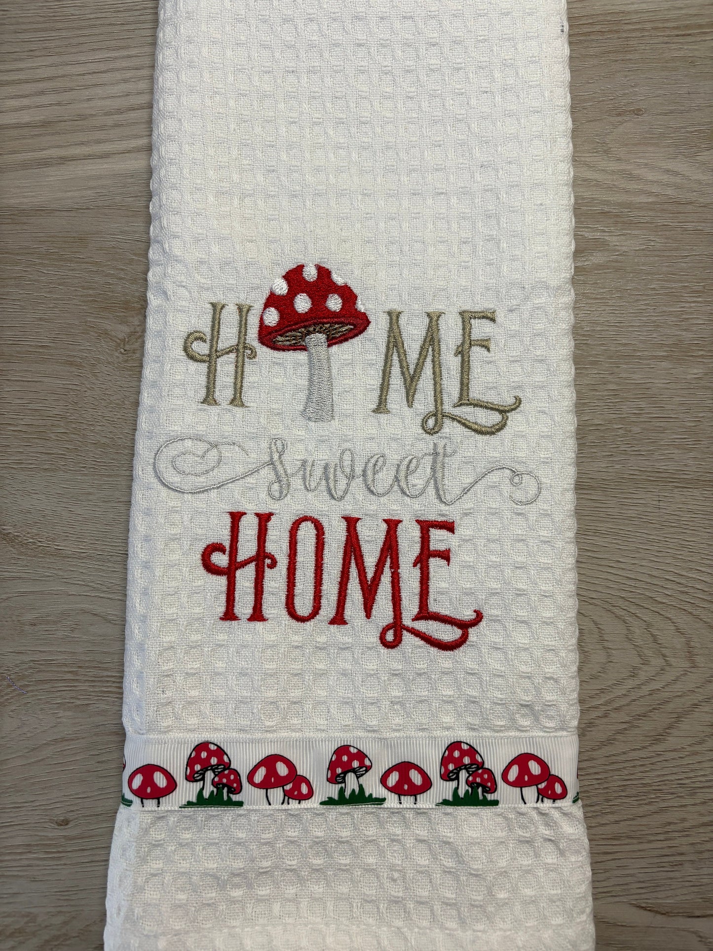 Mushroom Lover Embroidered Tea Towel, Toadstool Home Sweet Home Design Cute Aesthetic Kitchen Decor Towel