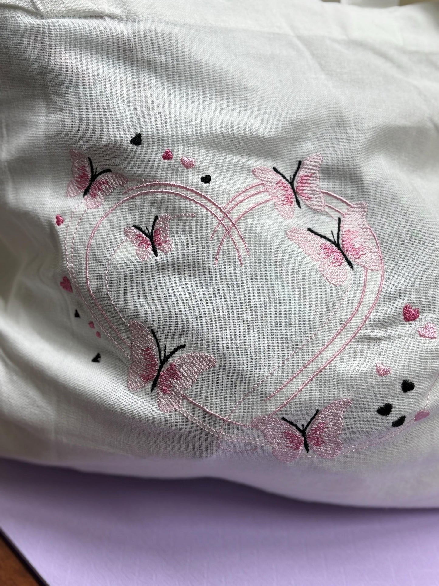 Tote Bag, Embroidered Tote Bag, Shoulder Bag, Tote, Bag- Pink Butterflies