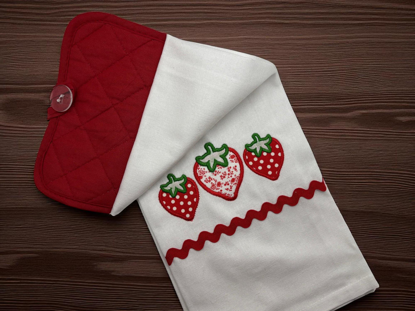 Handmade Strawberry Charm: Unique Appliqued Towel
