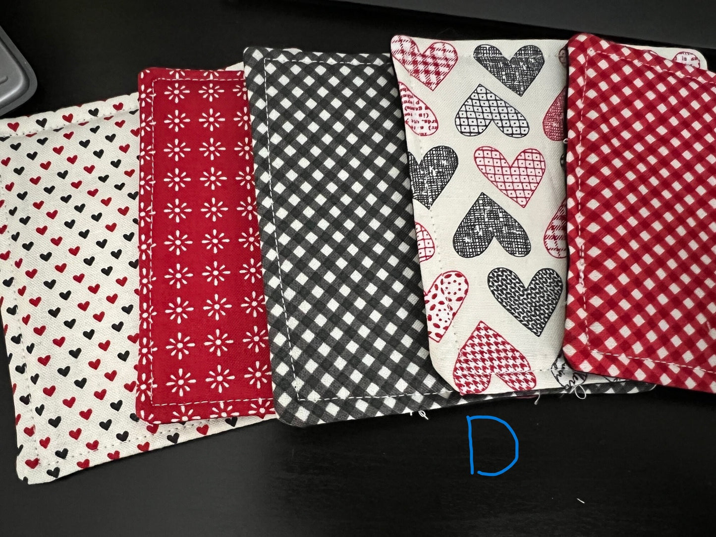 Fabric Coasters, Red, Black and White Heart Coasters (Multiple bundles)