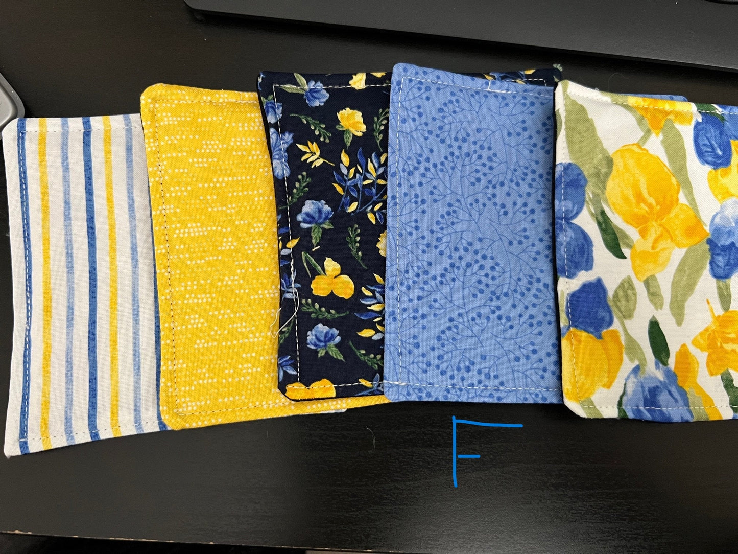 Fabric Coasters, Drink Coasters, Blue and Yellow (Multiple Bundles)