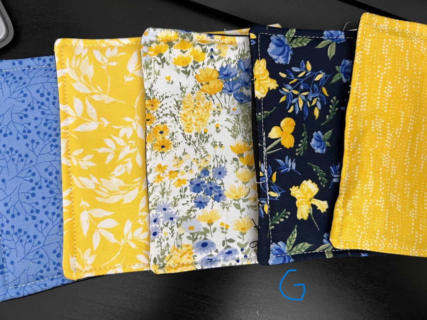 Fabric Coasters, Drink Coasters, Blue and Yellow (Multiple Bundles)