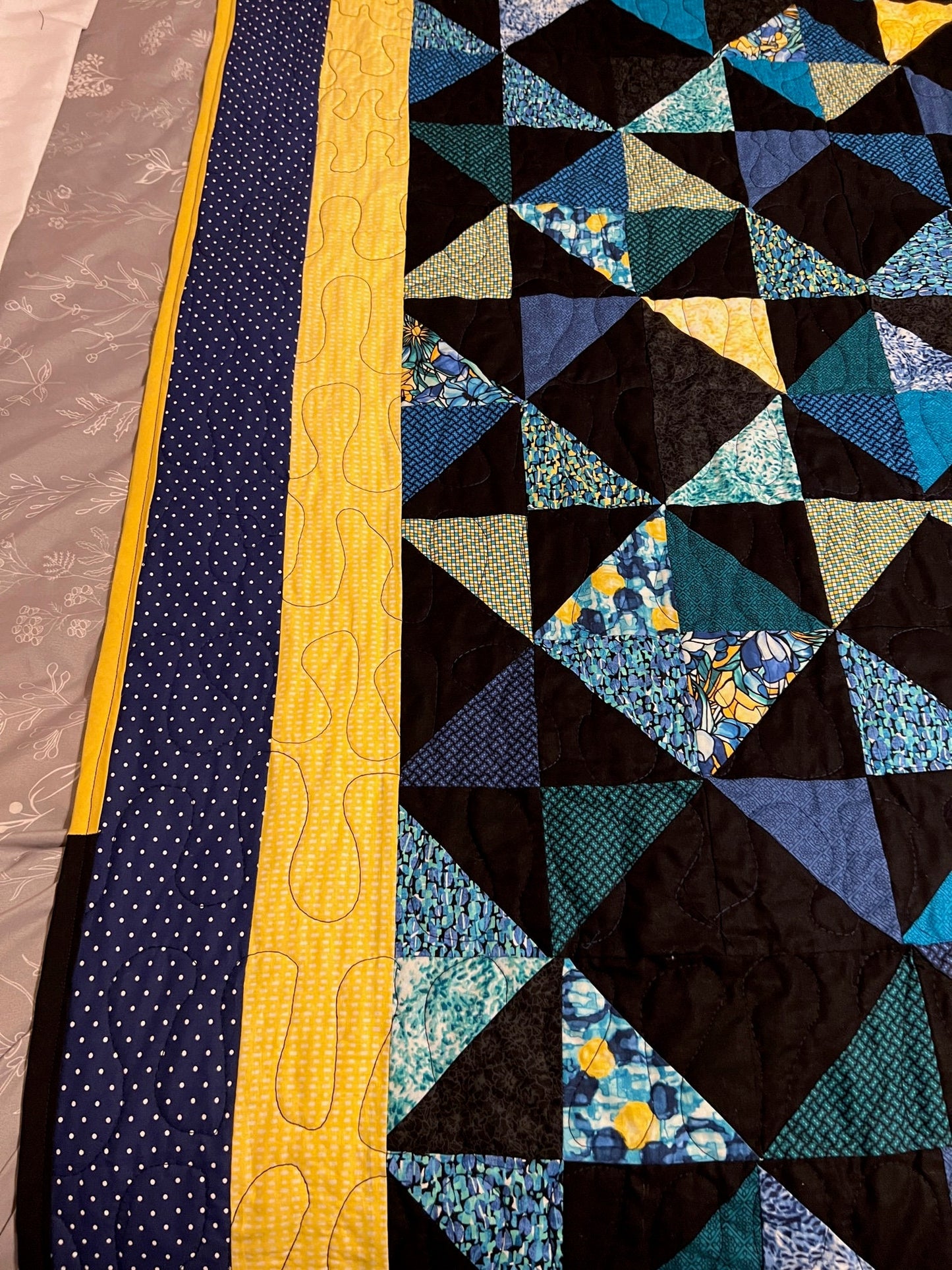 Blue Baby Quilt | Cozy Wall Hanging Throw | Soft Lap Quilt in Blues & Yellows | Perfect Nursery Decor | Handmade Bedding