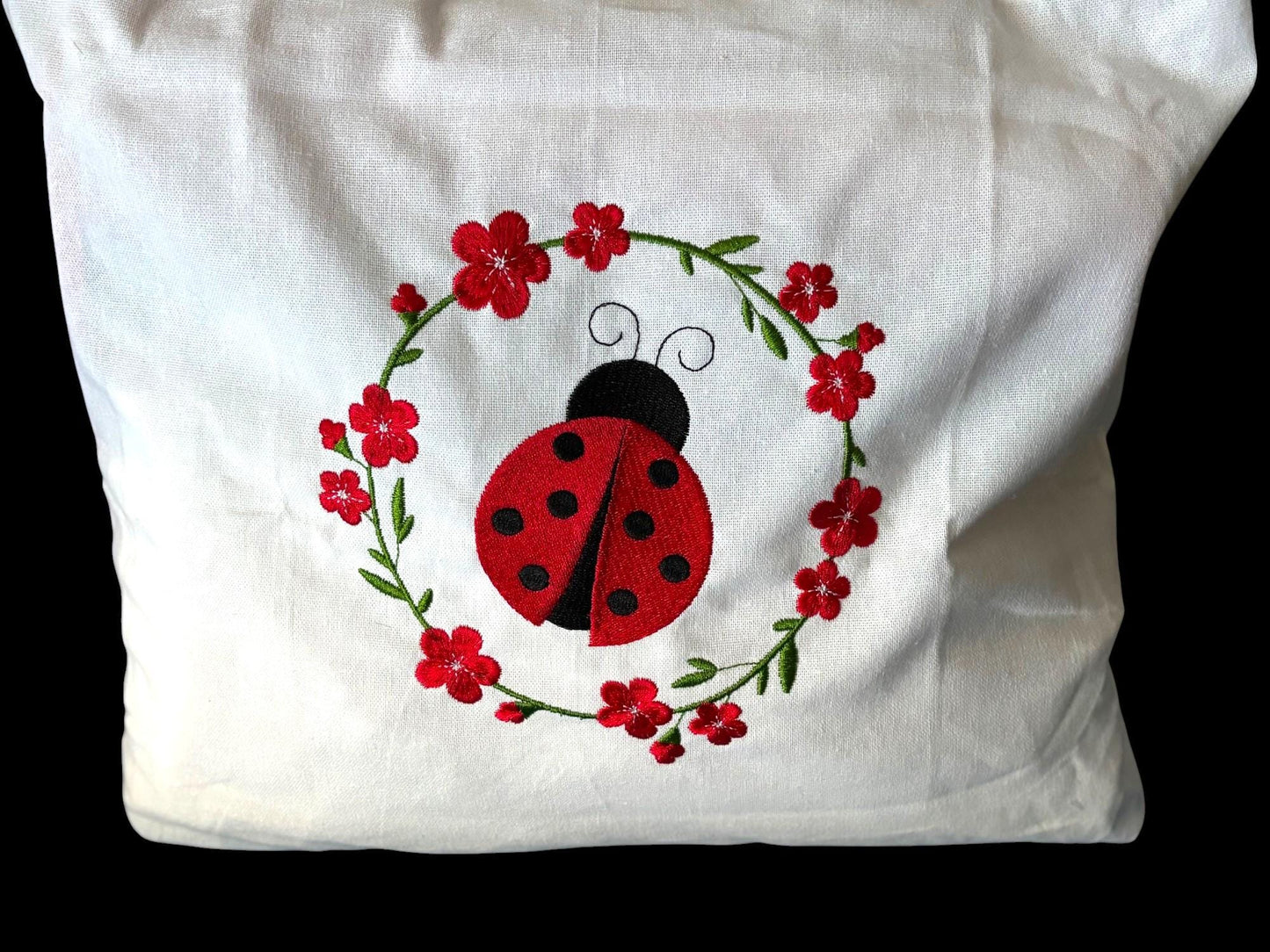 Ladybug Embroidered Tote Bag - Stylish Shoulder Bag for Books