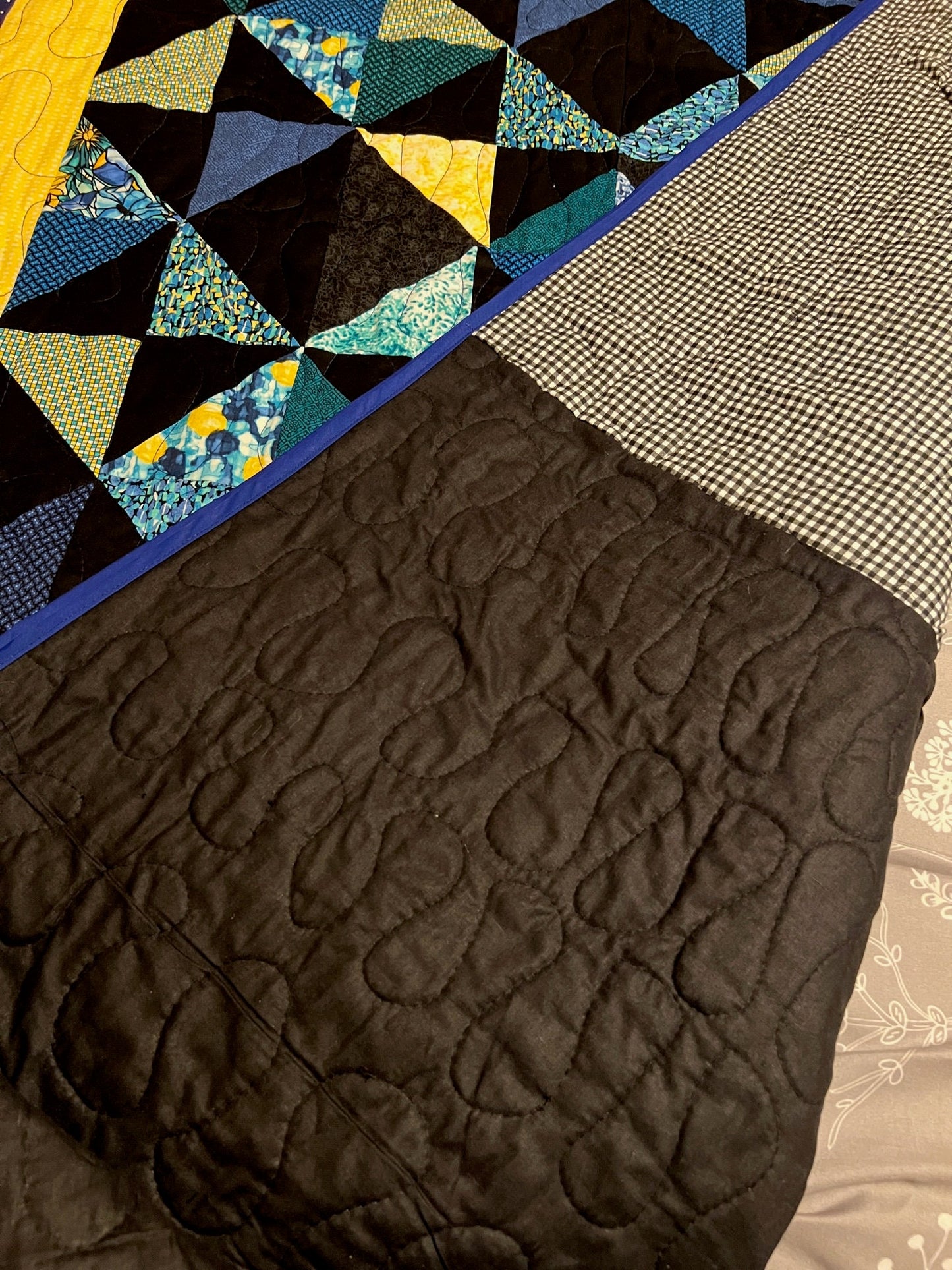 Blue Baby Quilt | Cozy Wall Hanging Throw | Soft Lap Quilt in Blues & Yellows | Perfect Nursery Decor | Handmade Bedding