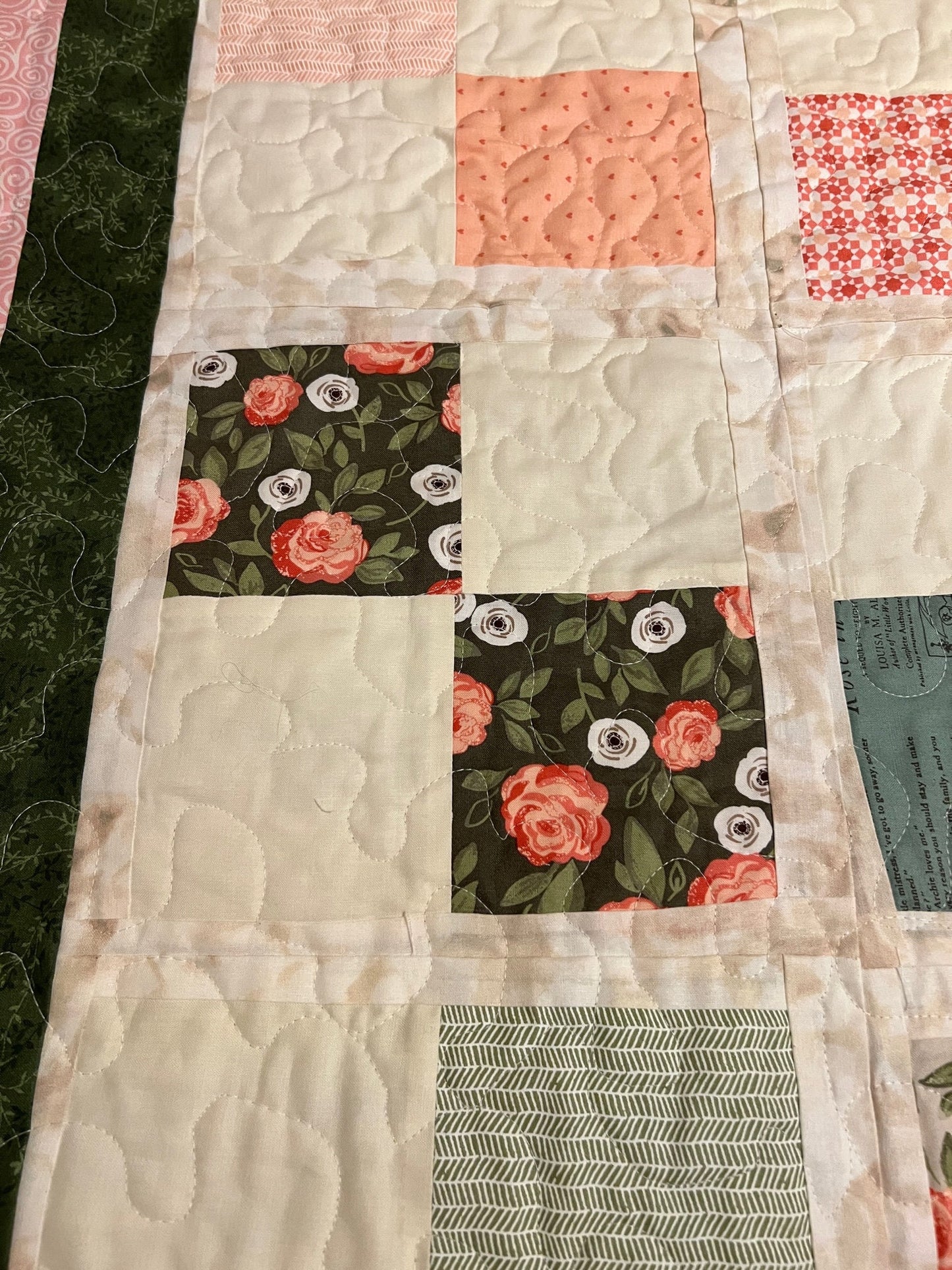 Dec Patchwork Throw Quilt in Pink, Coral & Light Green