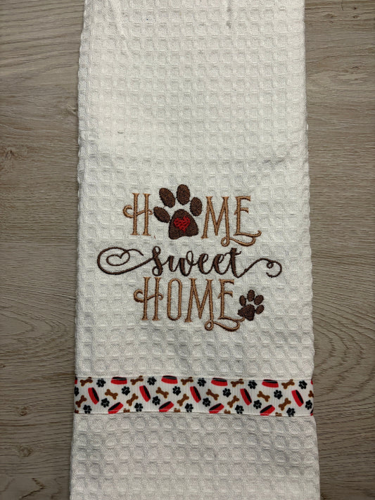 Embroidered Tea Towel, Embroidered Kitchen Towel, Embroidered Towel- Paw Home Sweet Home