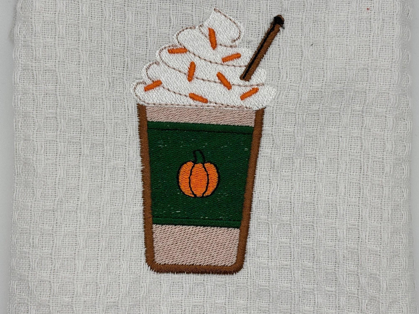 Embroidered Tea Towel, Embroidery, Embroidered Kitchen Towel- Pumpkin Spice Latte
