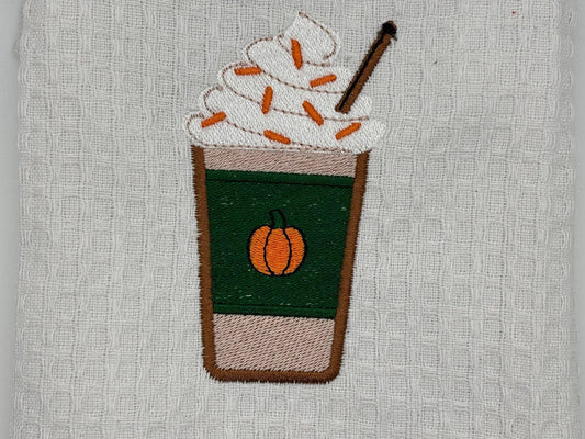 Embroidered Tea Towel, Embroidery, Embroidered Kitchen Towel- Pumpkin Spice Latte