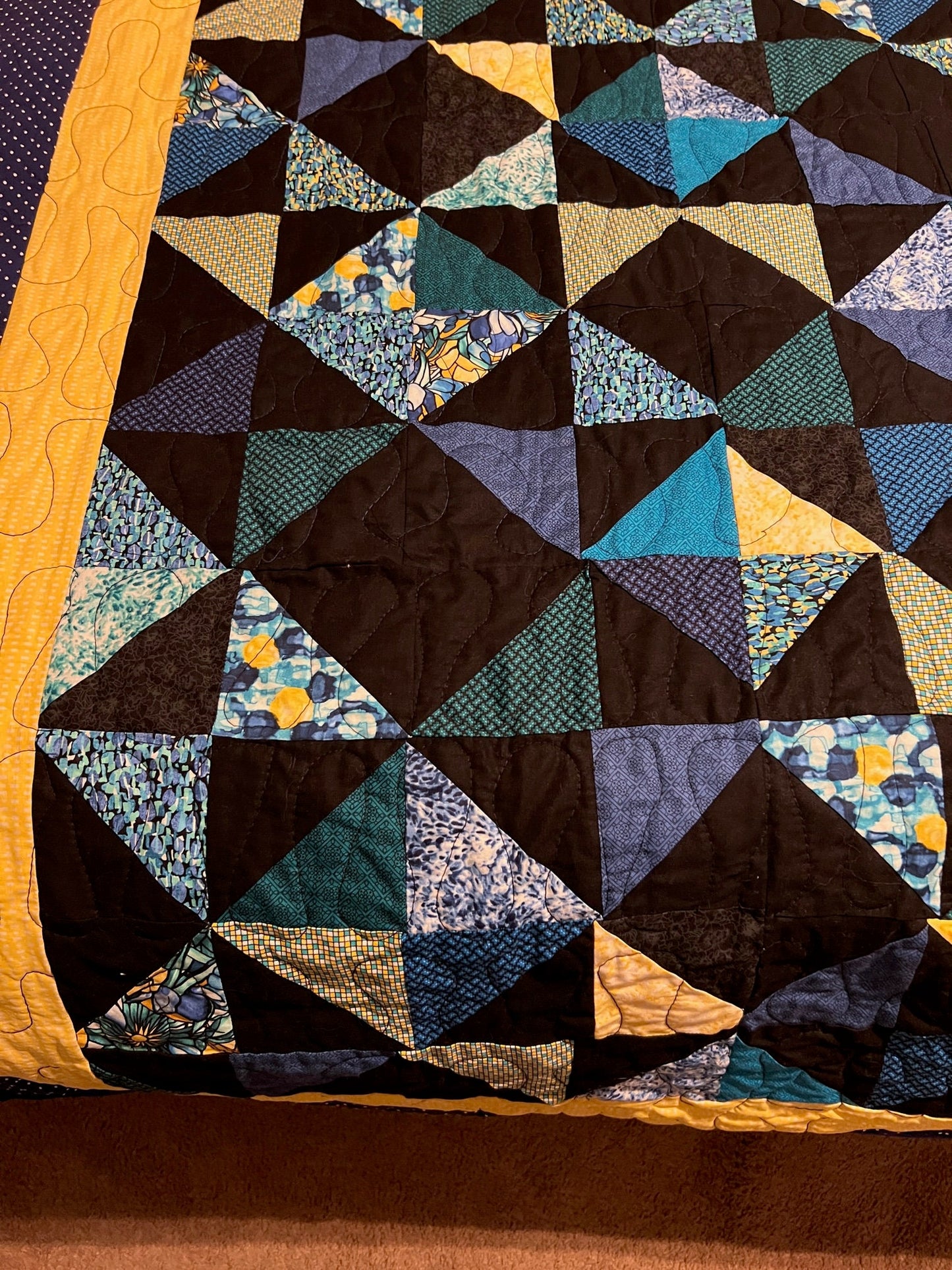 Blue Baby Quilt | Cozy Wall Hanging Throw | Soft Lap Quilt in Blues & Yellows | Perfect Nursery Decor | Handmade Bedding