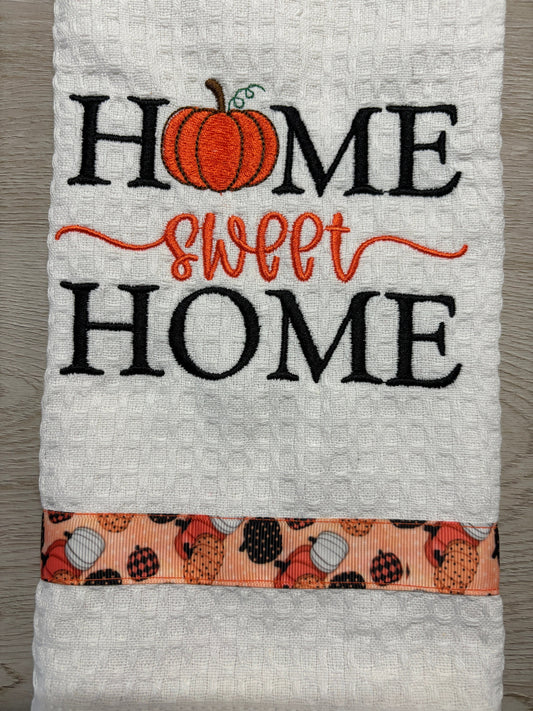 Embroidered Kitchen Towel, Pumpkin Home Sweet Home Design, Decorative Tea Towel for Cozy Fall Decor