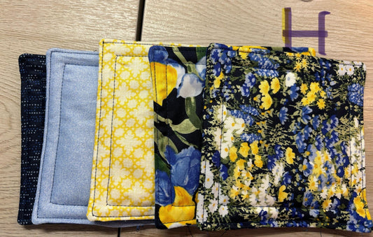 Fabric Coasters, Drink Coasters, Blue and Yellow (Multiple Bundles)