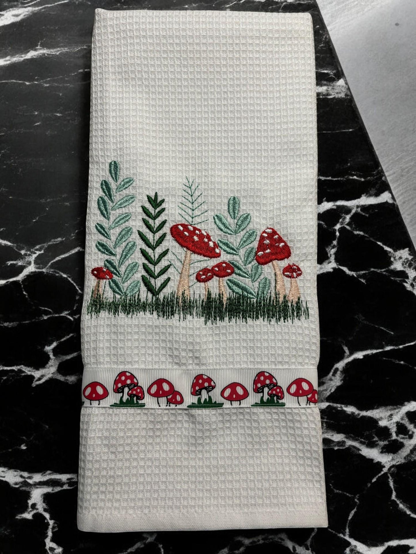 Embroidered Kitchen Towel with Toadstool Design - Cute Home Decor & Perfect Gift for Cooking Lovers, Housewarming Gift