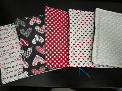 Fabric Coasters, Red, Black and White Heart Coasters (Multiple bundles)