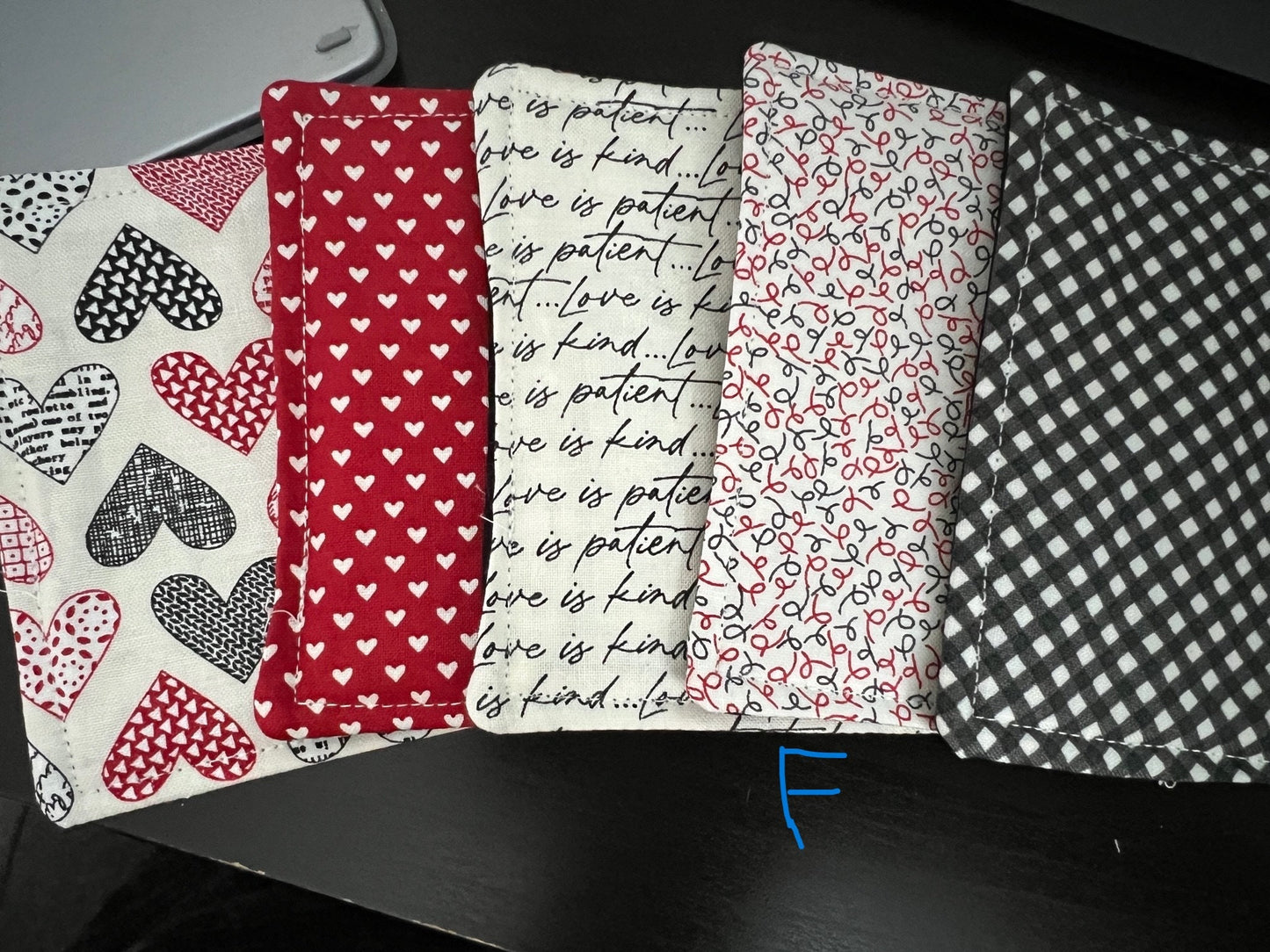 Fabric Coasters, Red, Black and White Heart Coasters (Multiple bundles)