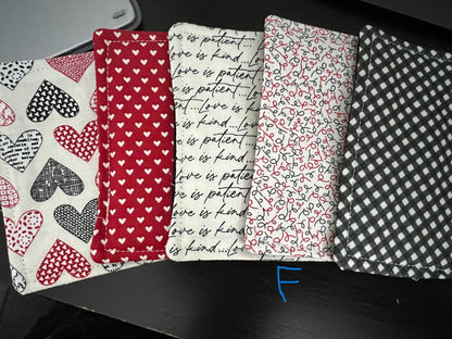 Fabric Coasters, Red, Black and White Heart Coasters (Multiple bundles)