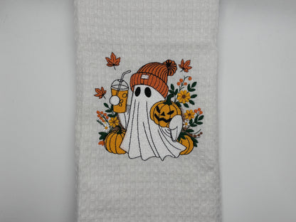 Embroidered Tea Towel, Embroidery, Embroidered Kitchen Towel- Fall Ghost