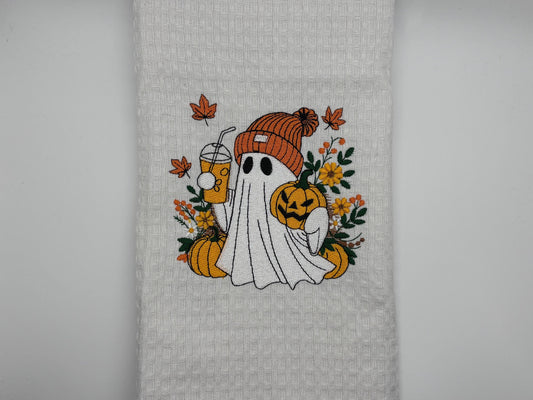 Embroidered Tea Towel, Embroidery, Embroidered Kitchen Towel- Fall Ghost