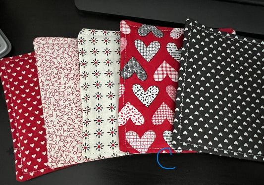 Fabric Coasters, Red, Black and White Heart Coasters (Multiple bundles)