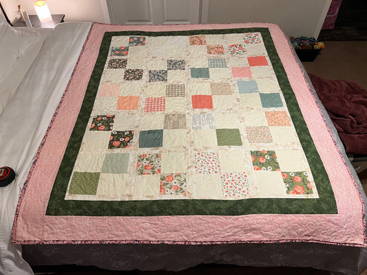 Dec Patchwork Throw Quilt in Pink, Coral & Light Green