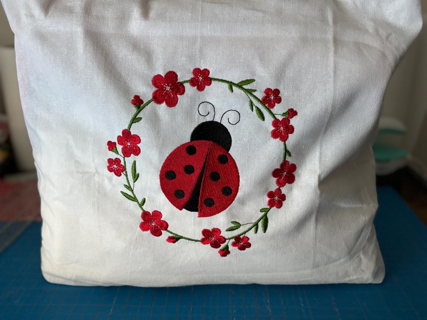 Ladybug Embroidered Tote Bag - Stylish Shoulder Bag for Books