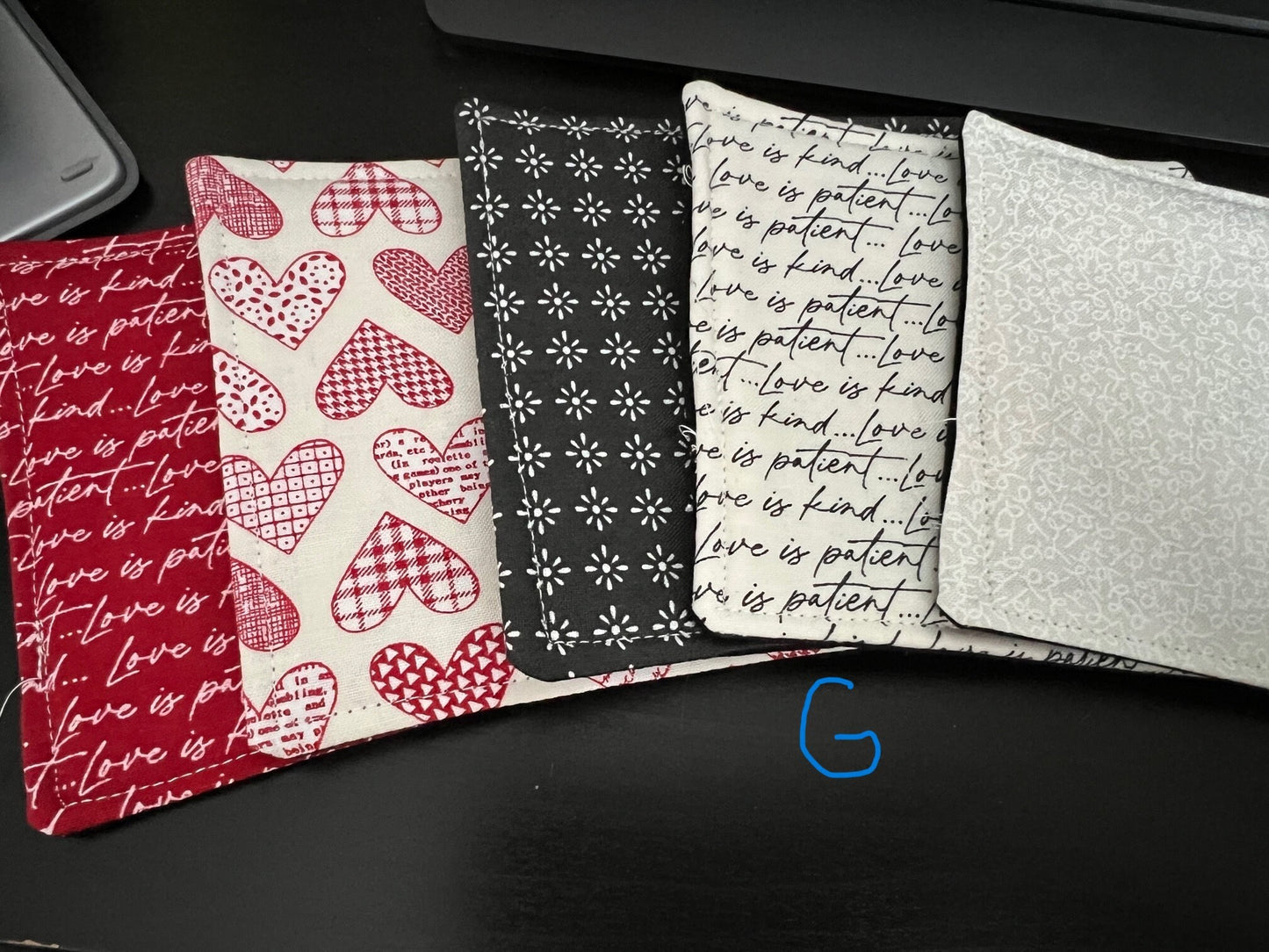Fabric Coasters, Red, Black and White Heart Coasters (Multiple bundles)