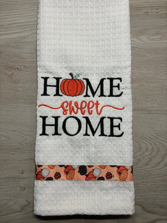 Embroidered Kitchen Towel, Pumpkin Home Sweet Home Design, Decorative Tea Towel for Cozy Fall Decor