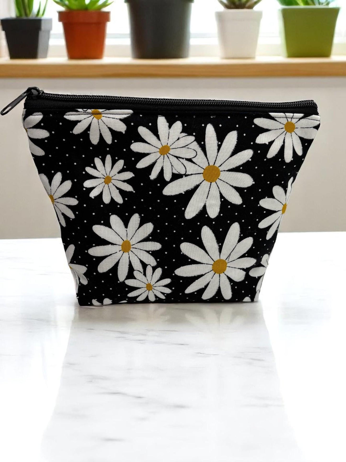 Pencil Pouch, Flat Bottom & Quilted Makeup Organizer Zipper Pouch Cotton Bag