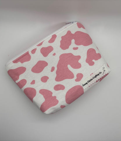 Pink Makeup Pencil Pouch, Flat Bottom & Quilted Makeup Organizer Zipper Pouch Cotton Bag