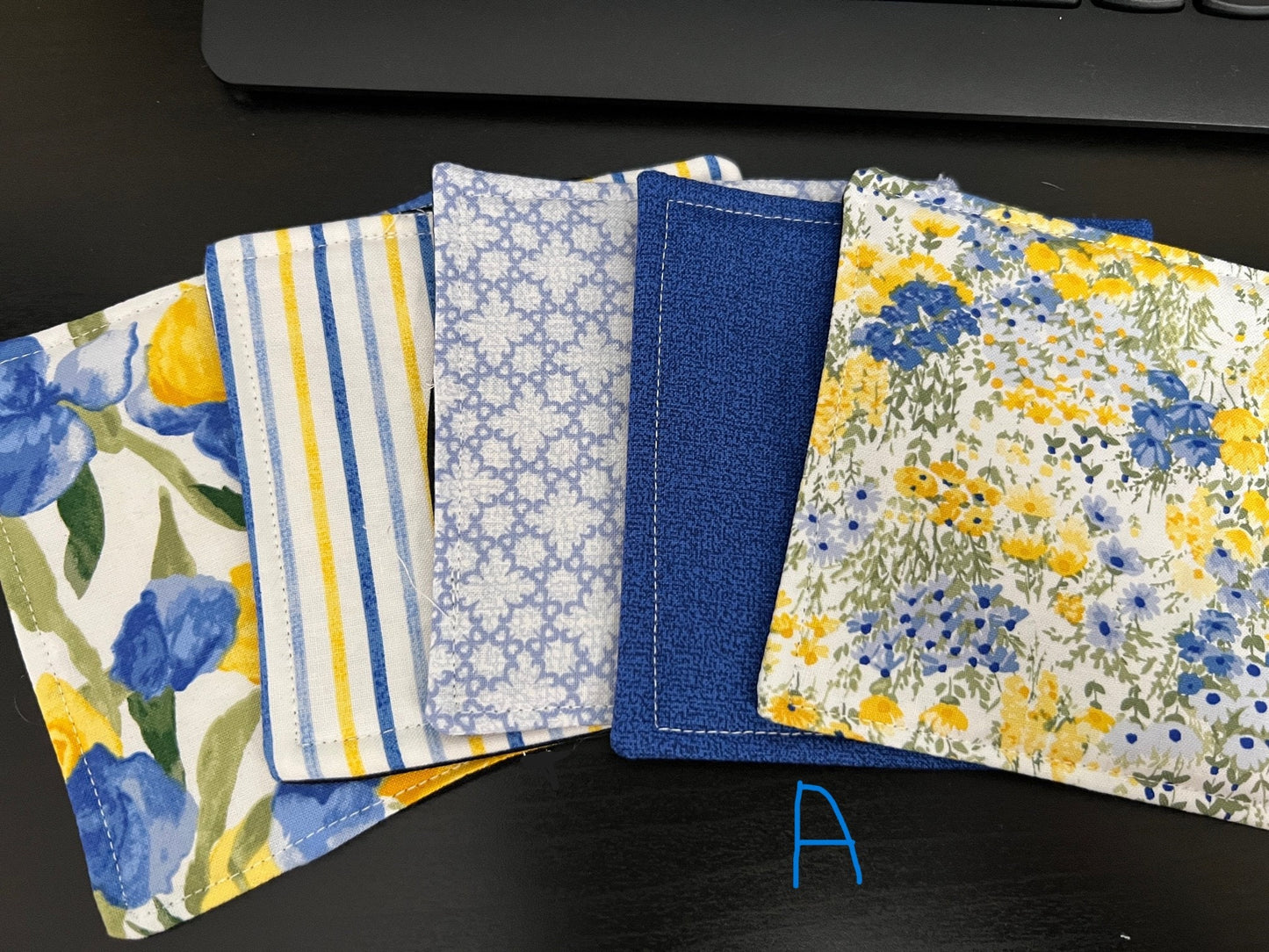 Fabric Coasters, Drink Coasters, Blue and Yellow (Multiple Bundles)