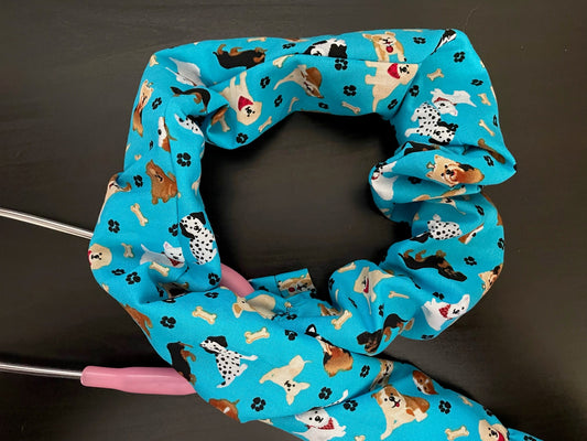 Cotton Stethoscope Cover- Multi breed dogs on blue (Limited)