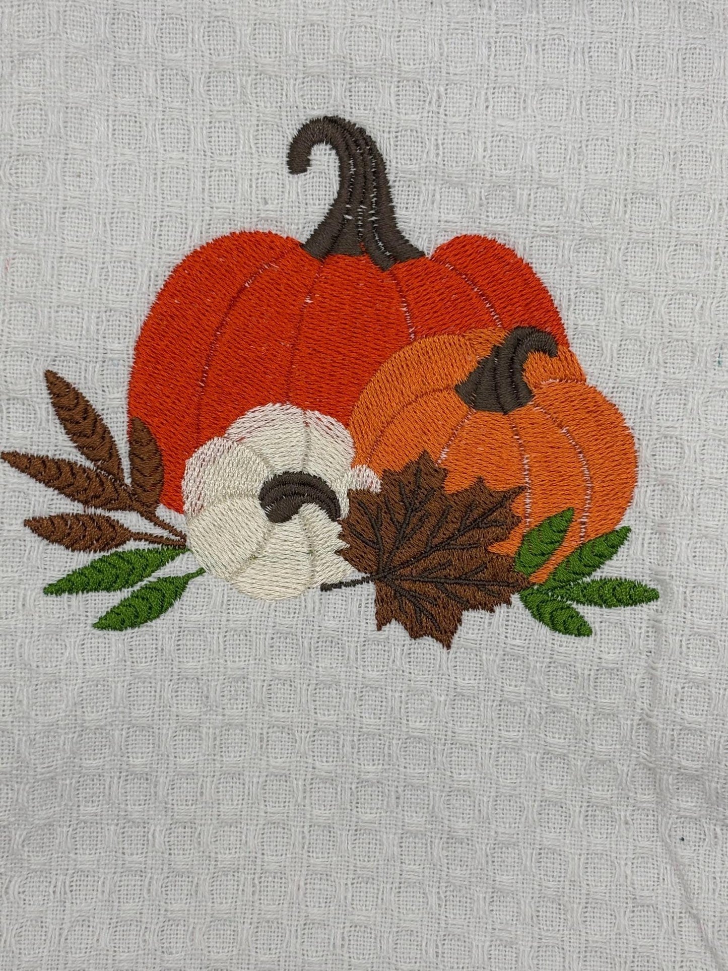 Towel - Embroidered Kitchen Towel, Pumpkin / Greenery, Perfect for Home Decor & Gift Giving