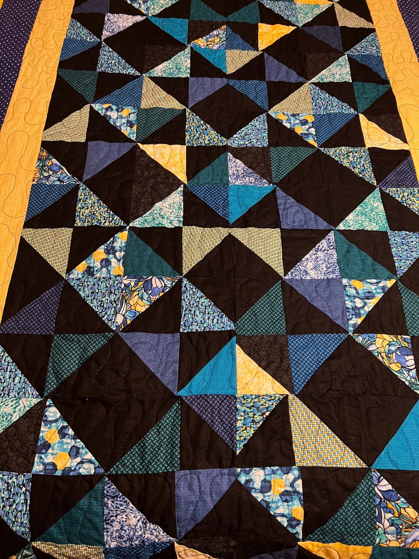 Blue Baby Quilt | Cozy Wall Hanging Throw | Soft Lap Quilt in Blues & Yellows | Perfect Nursery Decor | Handmade Bedding