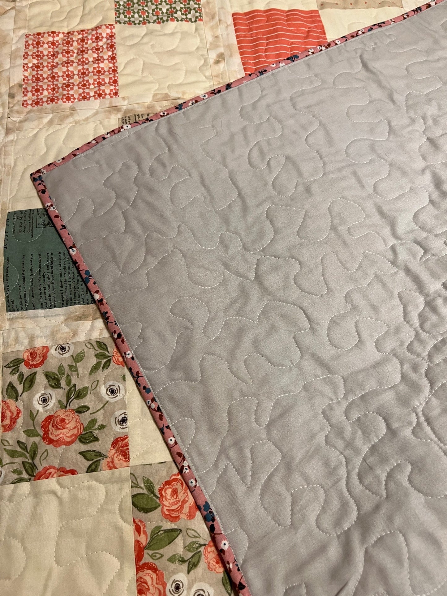 Dec Patchwork Throw Quilt in Pink, Coral & Light Green