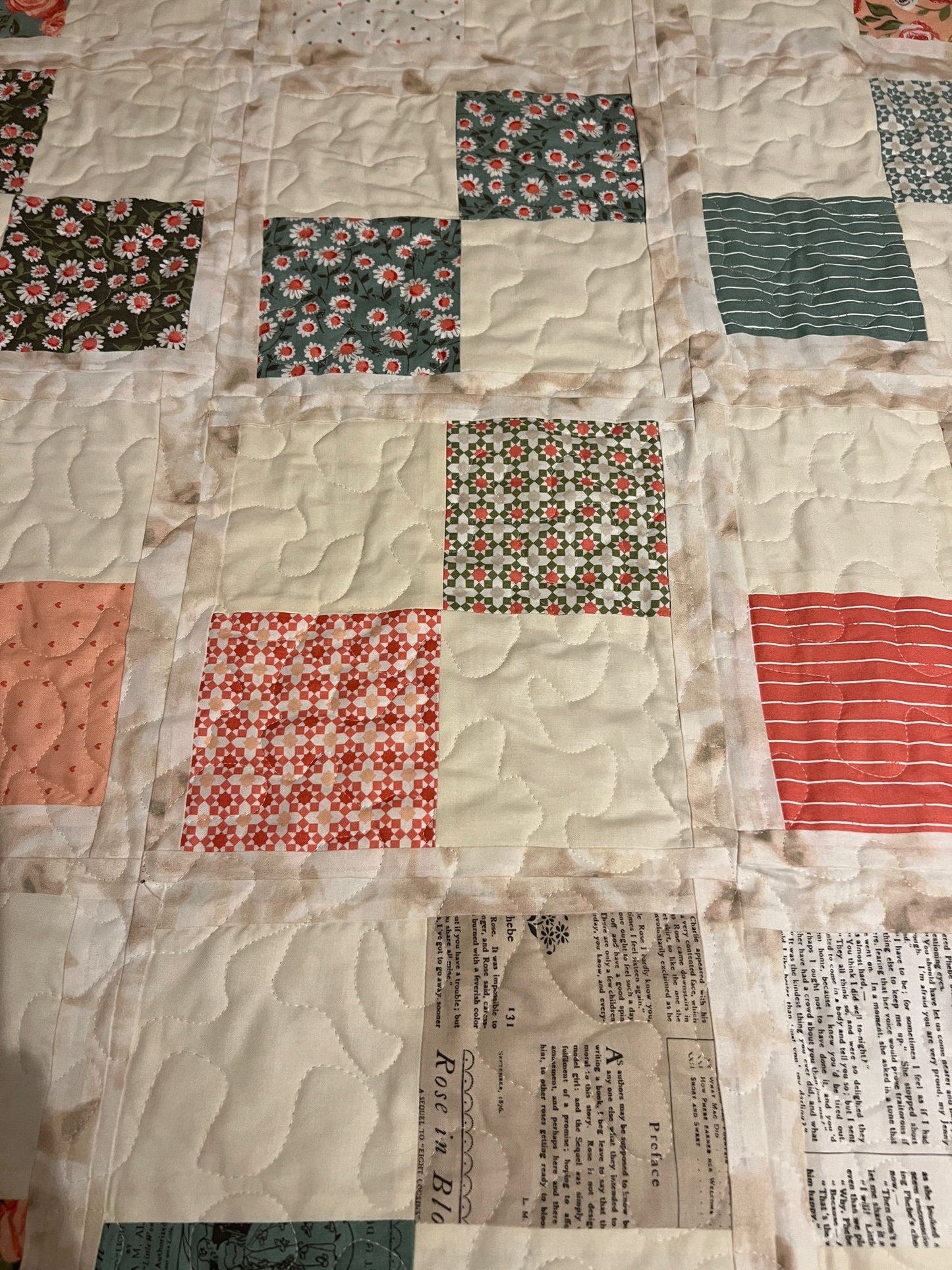 Dec Patchwork Throw Quilt in Pink, Coral & Light Green