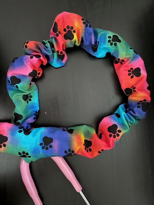 Stethoscope Cover, Stethoscope sleeve, Reusable Stethoscope Cover, Rainbow Tie Dye Paw Prints (Limited)