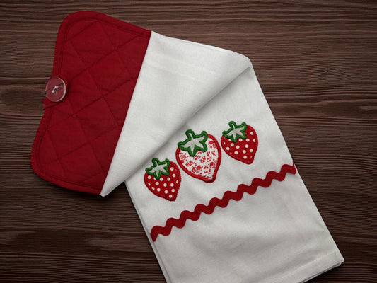 Handmade Strawberry Charm: Unique Appliqued Towel