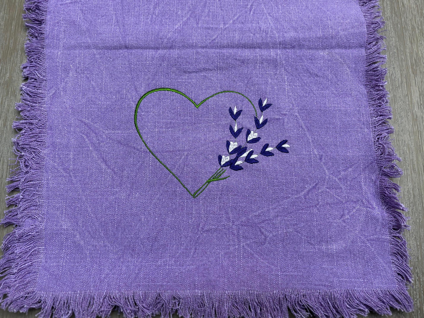 Purple Heart and Violets Table Runner, Embroidered Table Runner, Embroidered