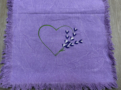 Purple Heart and Violets Table Runner, Embroidered Table Runner, Embroidered