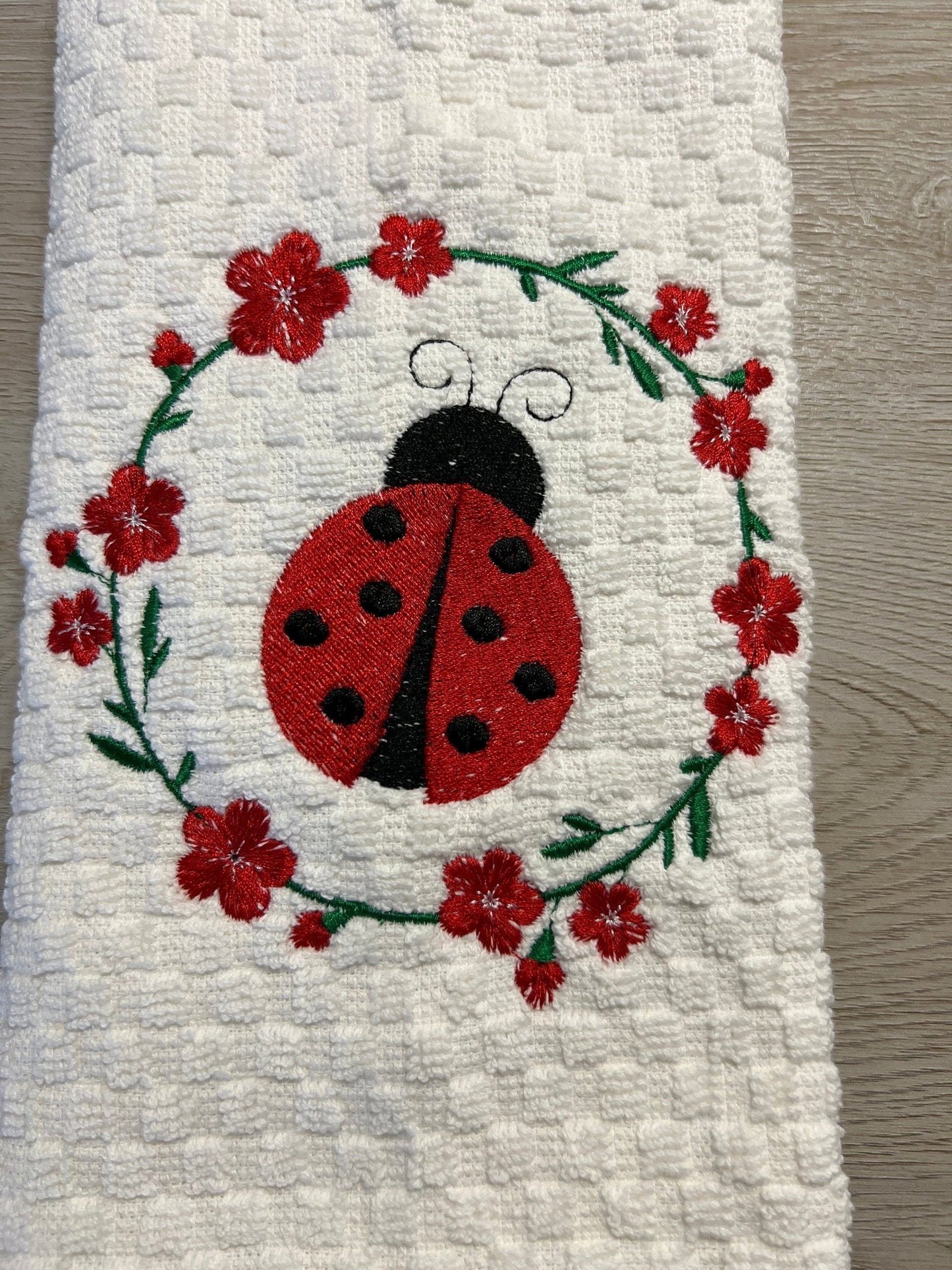 Towel - Embroidered Tea Towel with Ladybug Design, Kitchen Decor, Gift for Her, Home and Garden, Cute & Functional Kitchen Accessory