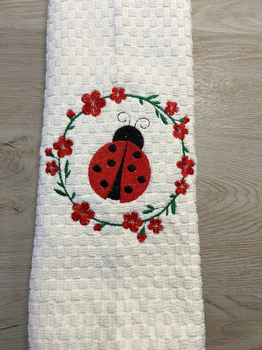 Towel - Embroidered Tea Towel with Ladybug Design, Kitchen Decor, Gift for Her, Home and Garden, Cute & Functional Kitchen Accessory