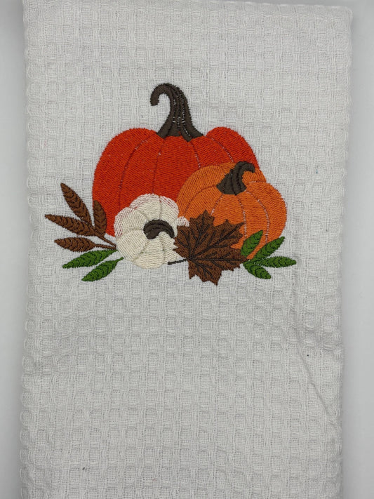 Towel - Embroidered Kitchen Towel, Pumpkin / Greenery, Perfect for Home Decor & Gift Giving
