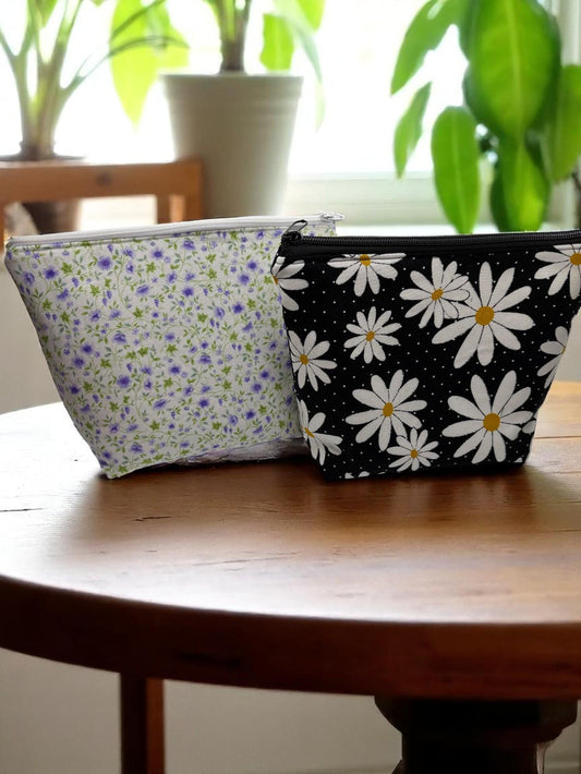 Pencil Pouch, Flat Bottom & Quilted Makeup Organizer Zipper Pouch Cotton Bag