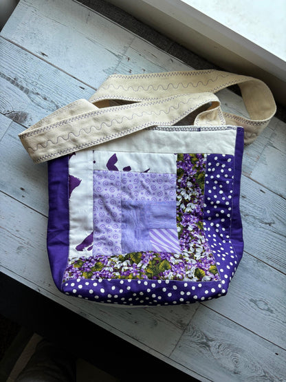 Quilted Purple Tote Bag Stylish  Shoulder Bag Durable Everyday Handbag for Women & Teens