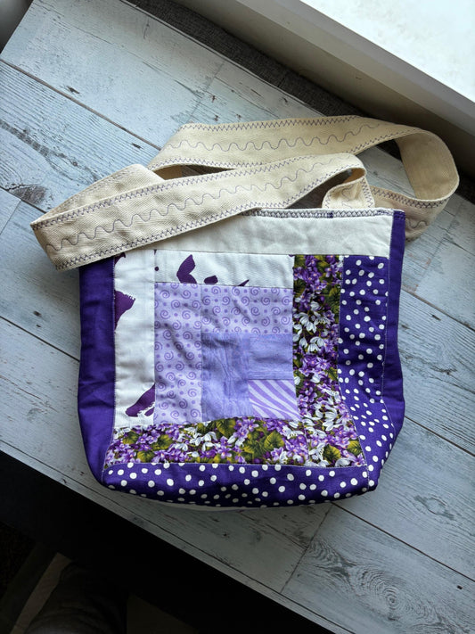 Quilted Purple Tote Bag Stylish  Shoulder Bag Durable Everyday Handbag for Women & Teens